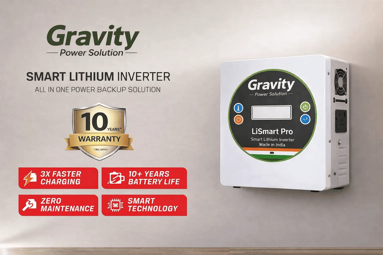 Gravity LiSmart Pro smart lithium inverter with 10 year warranty, fast charging, zero maintenance and smart technology