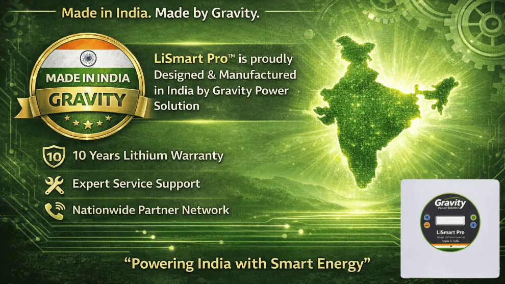 Made in India LiSmart Pro smart lithium inverter by Gravity Power Solution with 10 years lithium warranty