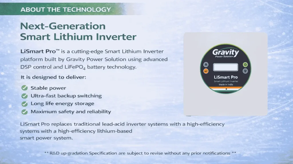 Next generation smart lithium inverter technology by Gravity Power Solution with stable power and long life energy storage